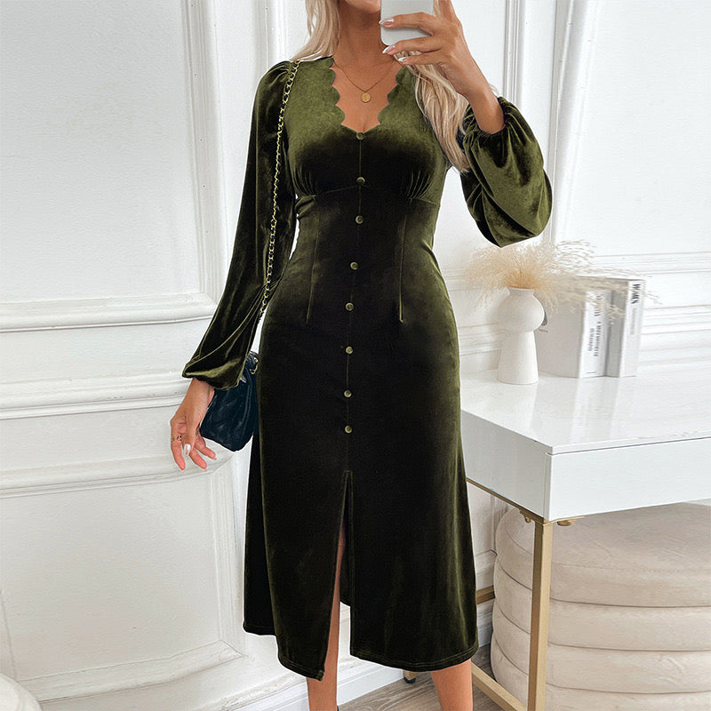 Green Olive Midi Dress