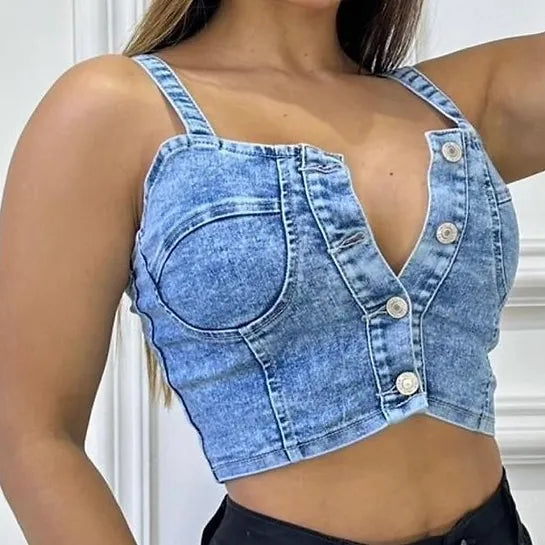 “Ashley” Denim Crop Top