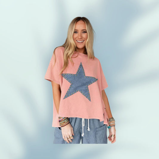 Apricot Pink Star Short Sleeve