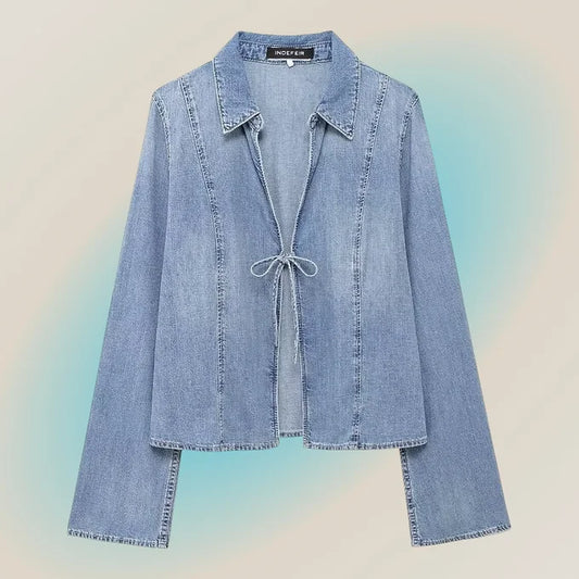 Denim Blazer with Bow