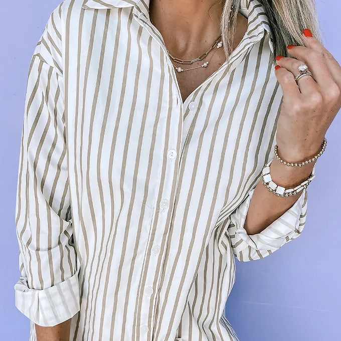 Khaki Stripe Mini Shirt Dress