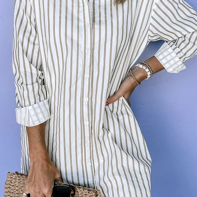 Khaki Stripe Mini Shirt Dress