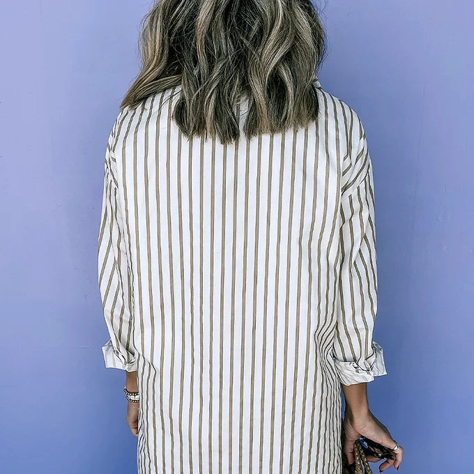 Khaki Stripe Mini Shirt Dress