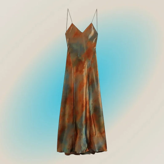 Marbled Cooper and Aqua Maxi Dress