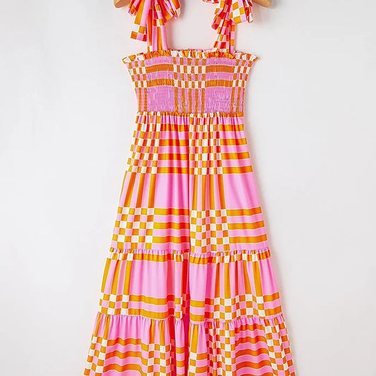 Pink Boho Gingham Maxi Dress