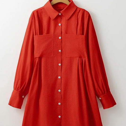 Tomato Red Bishop Sleeve Mini Shirt Dress