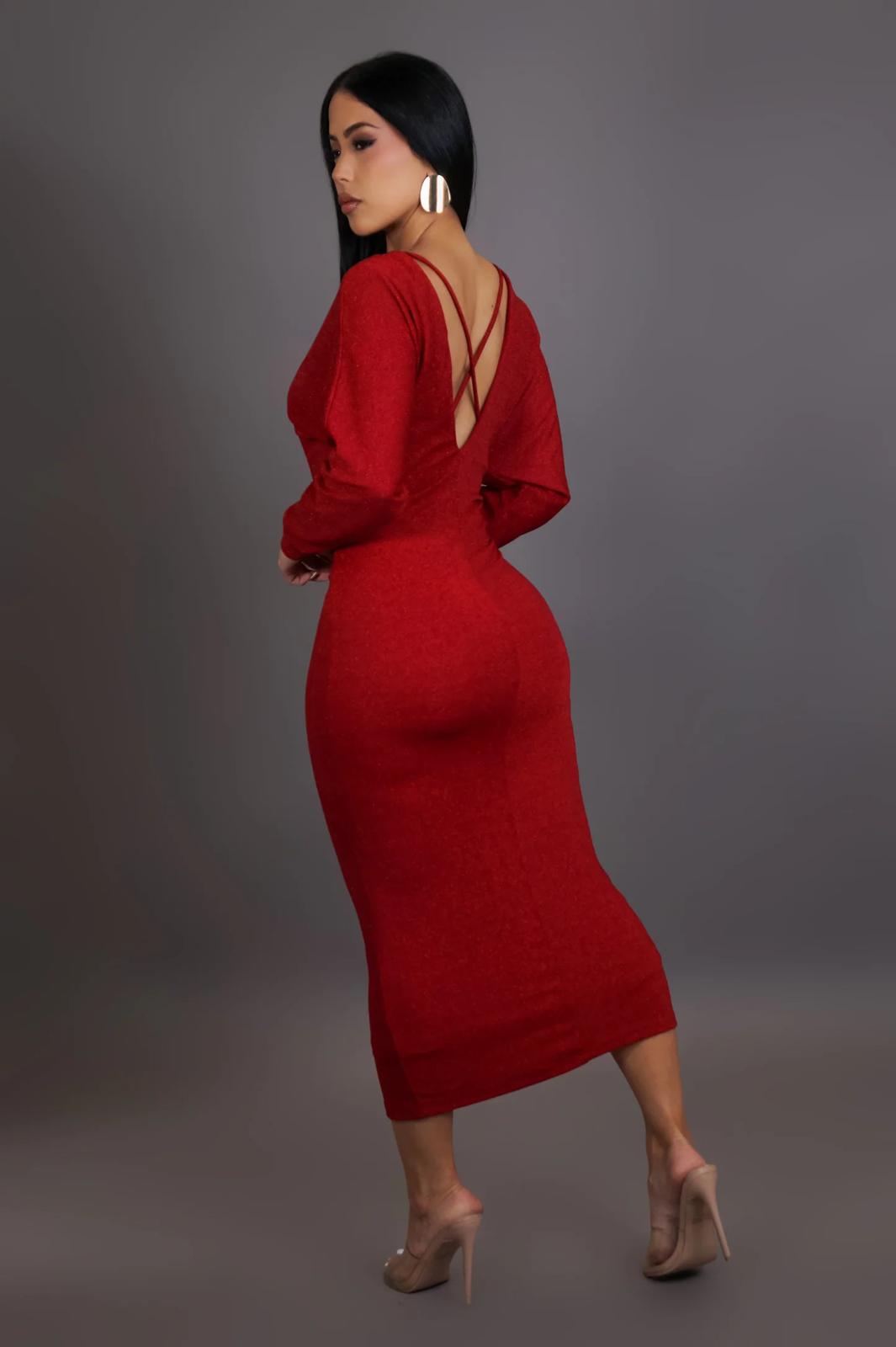 Red Crisscross Back Midi Dress