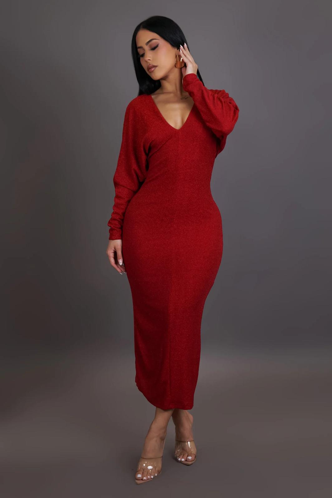 Red Crisscross Back Midi Dress