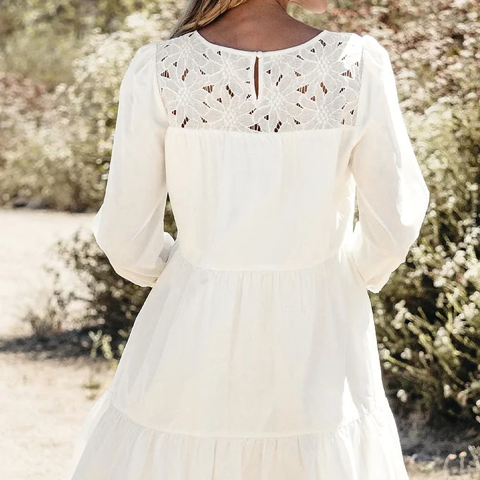 White Floral Lace Mini Dress