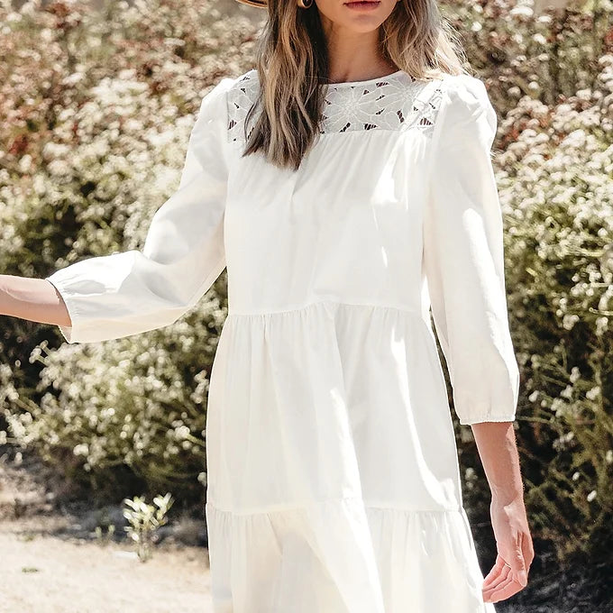 White Floral Lace Mini Dress