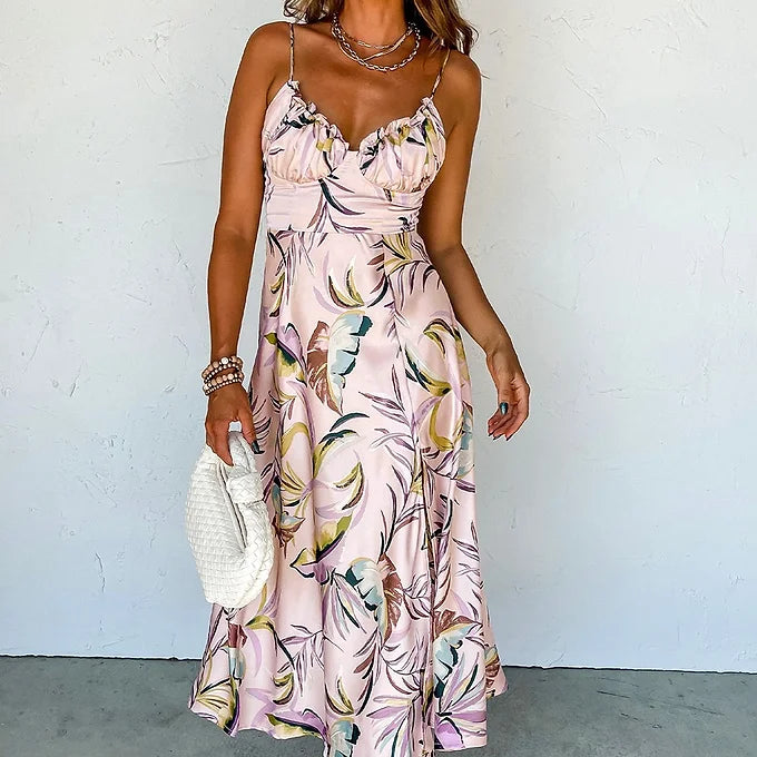 Apricot Tropical Print Cupped Dress